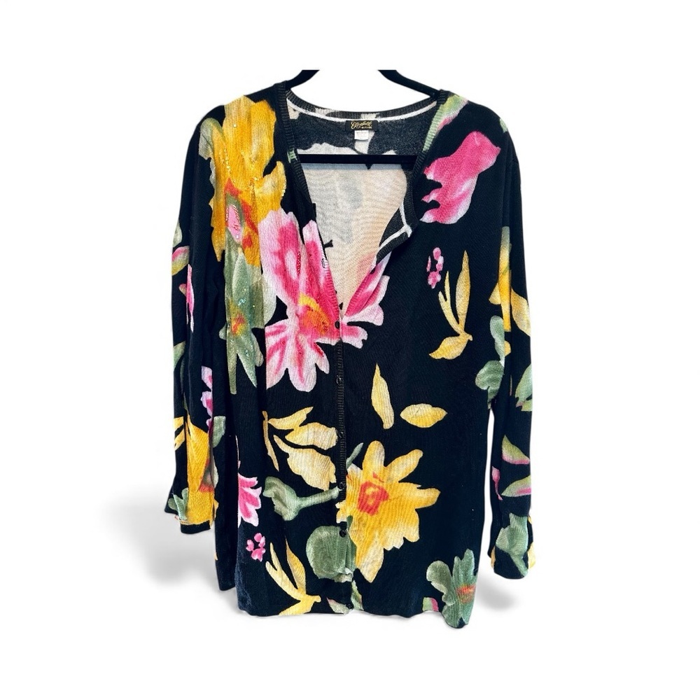 Floral & Beads Black Women's Cardigan by Elizabeth XL